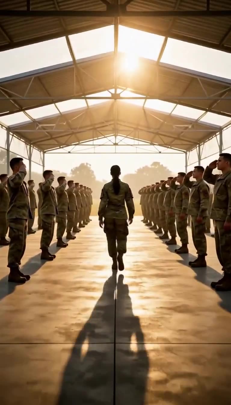 Captain Maya walking away as platoon holds salute