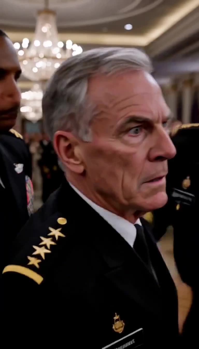 Shocked Colonel Gerald as honor guards close in behind him