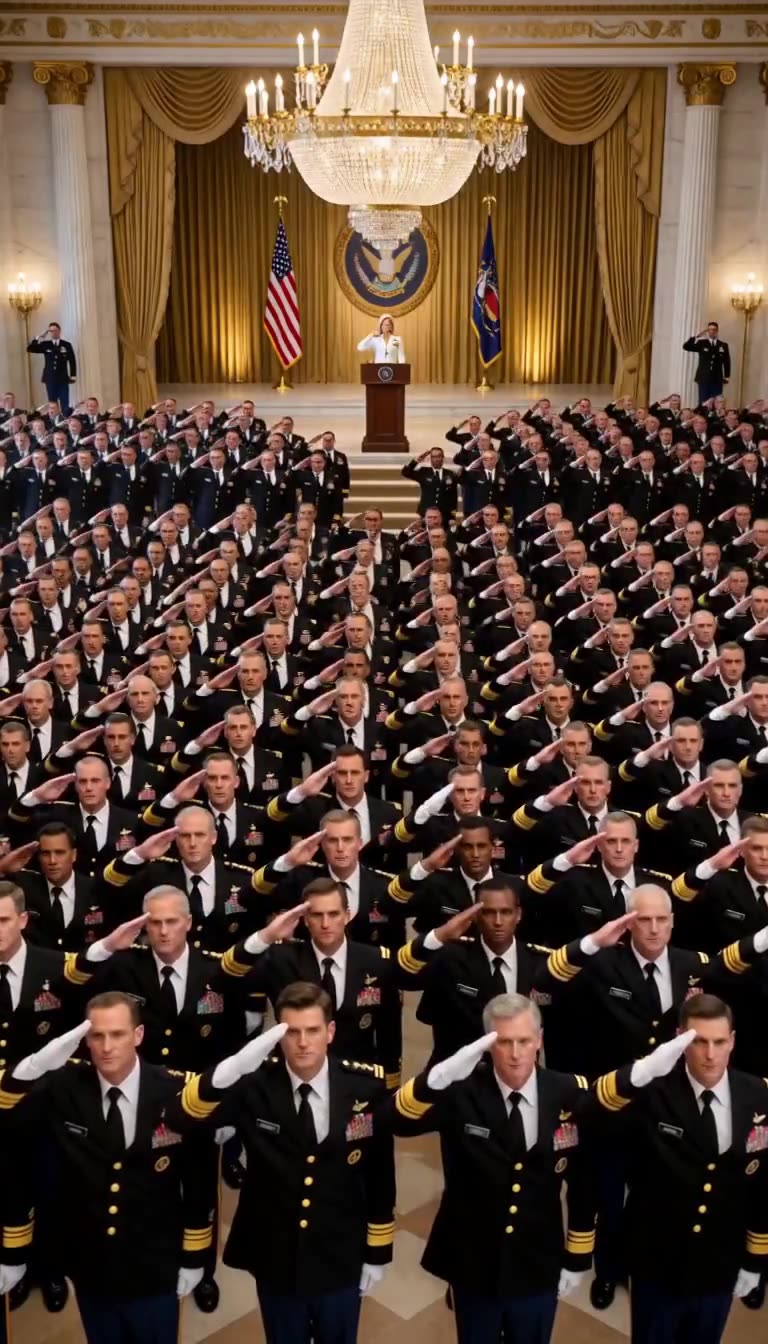 Four hundred officers saluting Admiral Katherine