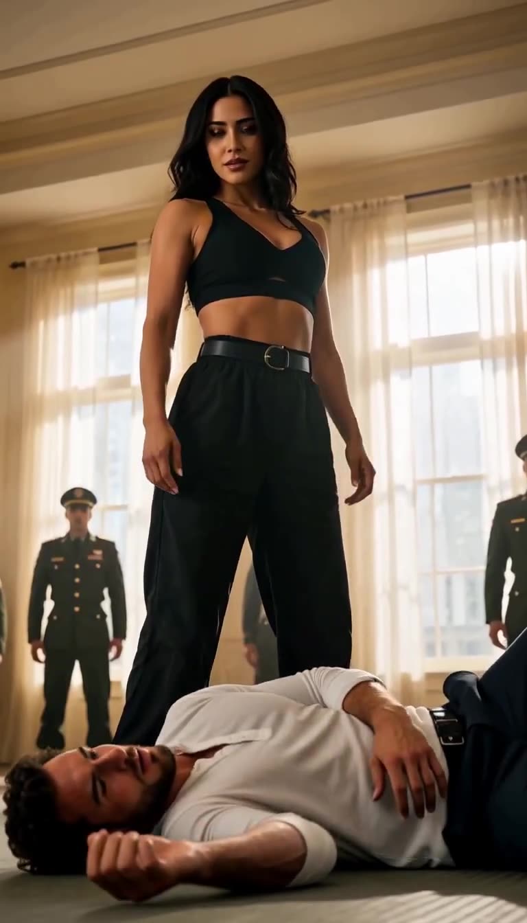 Maya stands dominant over defeated Mark on the floor