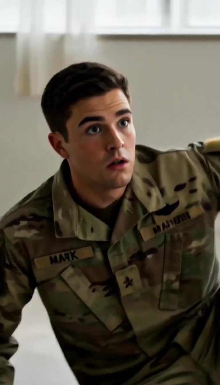 Shocked Private Mark on floor staring up in disbelief