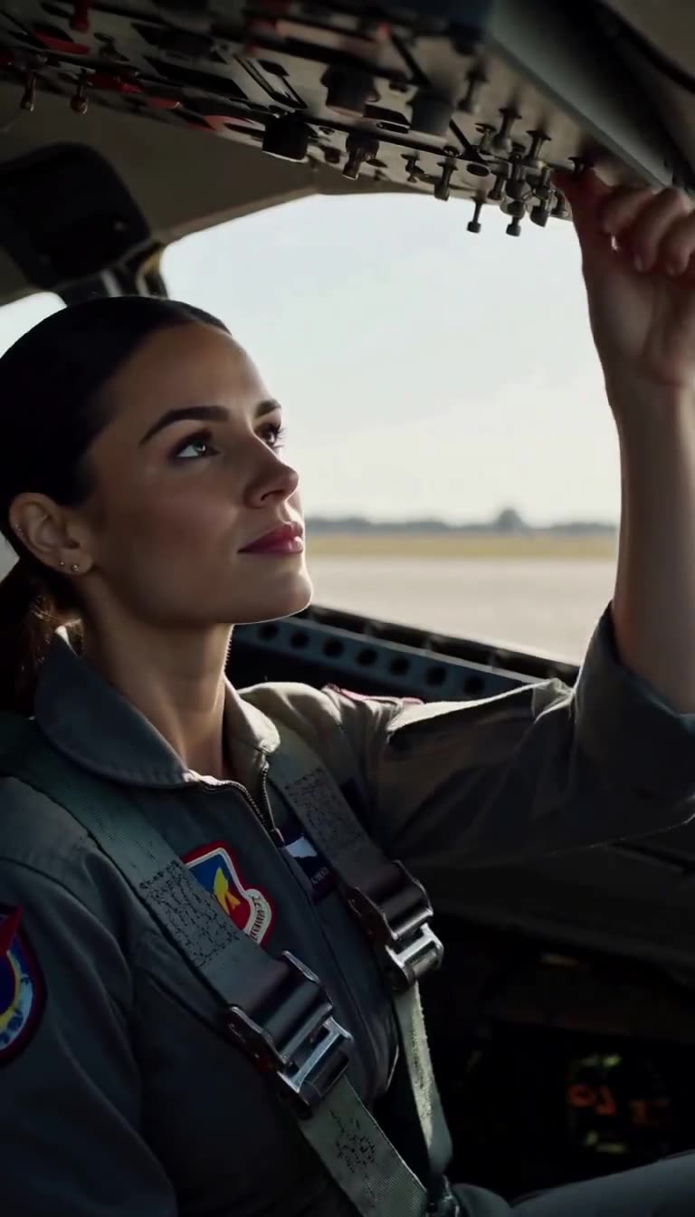 Renee in cockpit flipping switches with confidence
