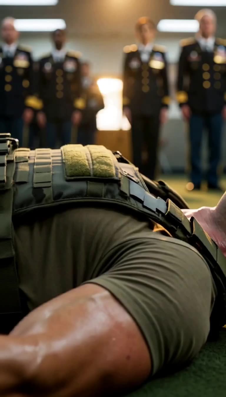 Defeated Sergeant Rucker lies on mat as officers watch