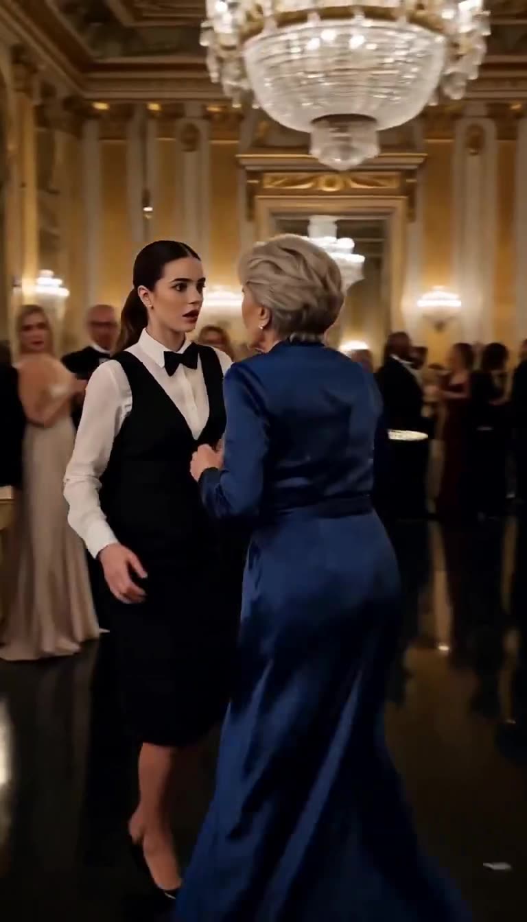 Eleanor grabs Elena's arm as guests watch the tense encounter