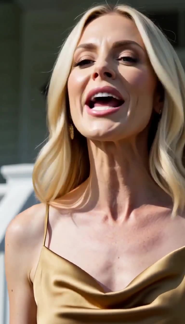 Close-up of Vanessa shouting her defiant taunt in harsh sunlight