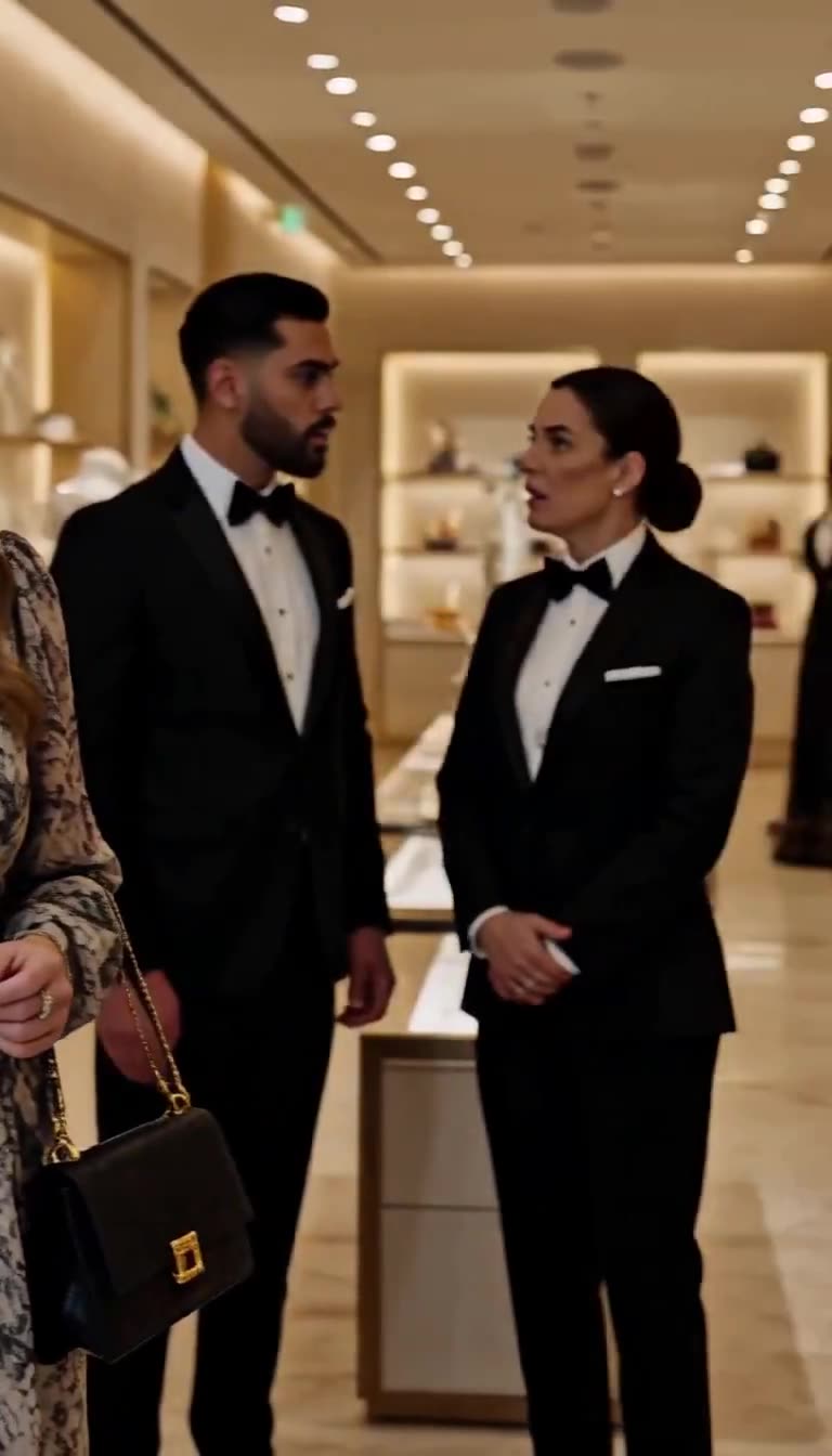 Luxury boutique staff staring in stunned silence