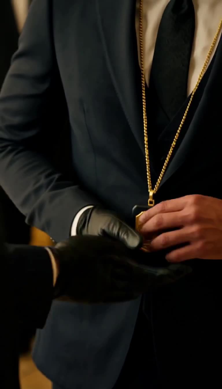 Close-up of gold manager badge changing hands