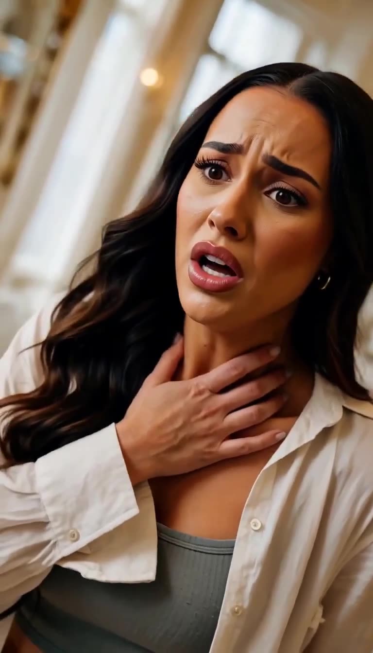 Terrified companion clutching throat in disbelief