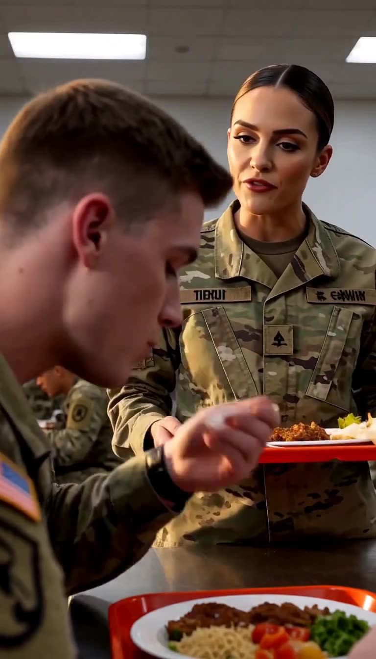 Female commander confronting soldier face to face