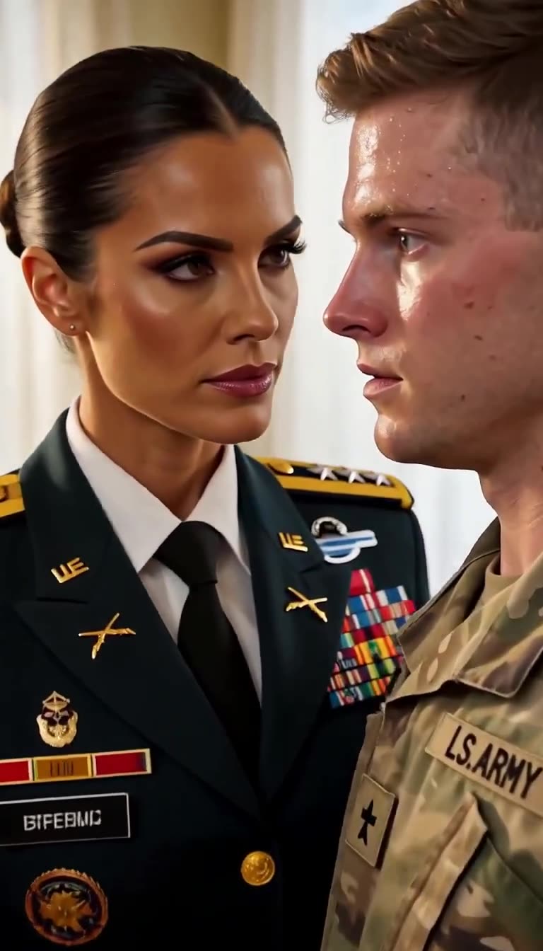 Close face-off as sweating private meets commander's icy stare