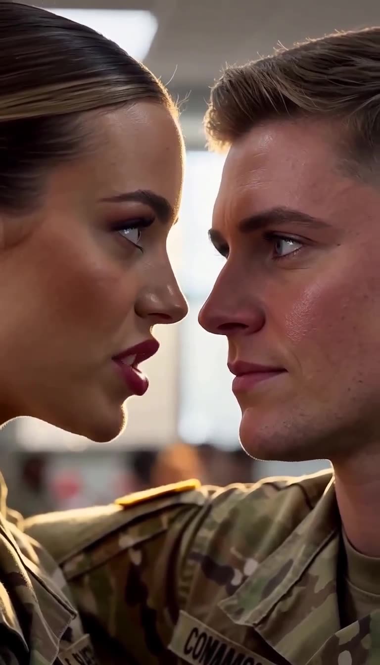 Female soldier confronting private face to face