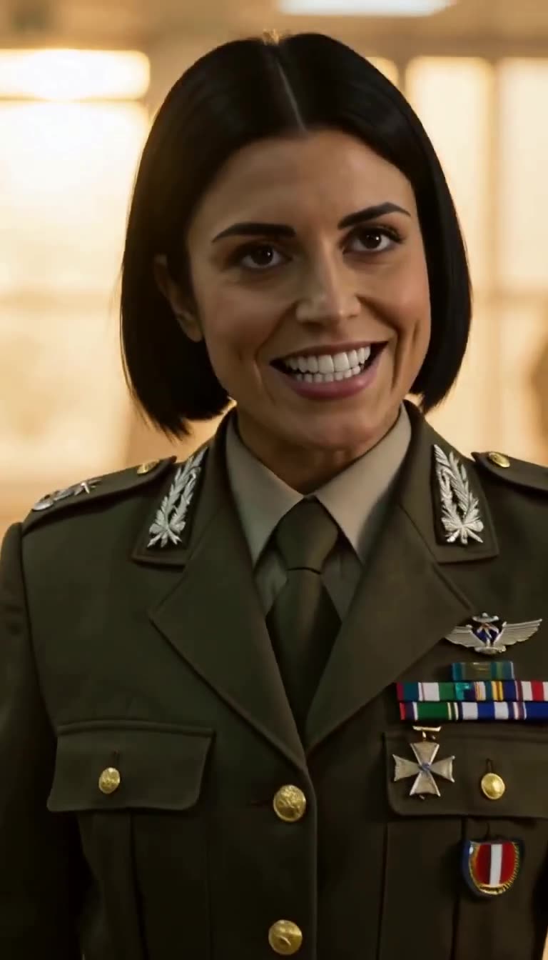 Evelyn smirks arrogantly challenging senior officer authority