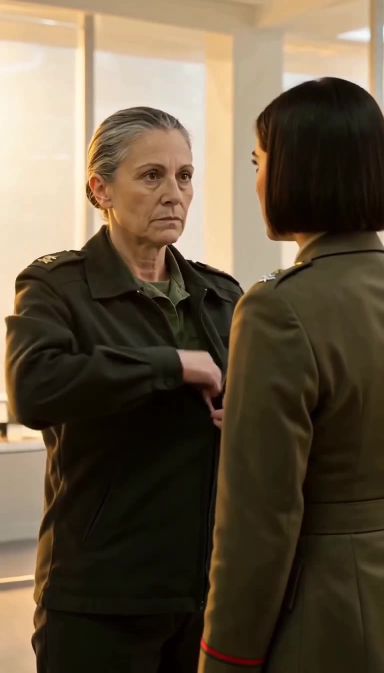 Sarah reaches into jacket pocket as Evelyn confronts her