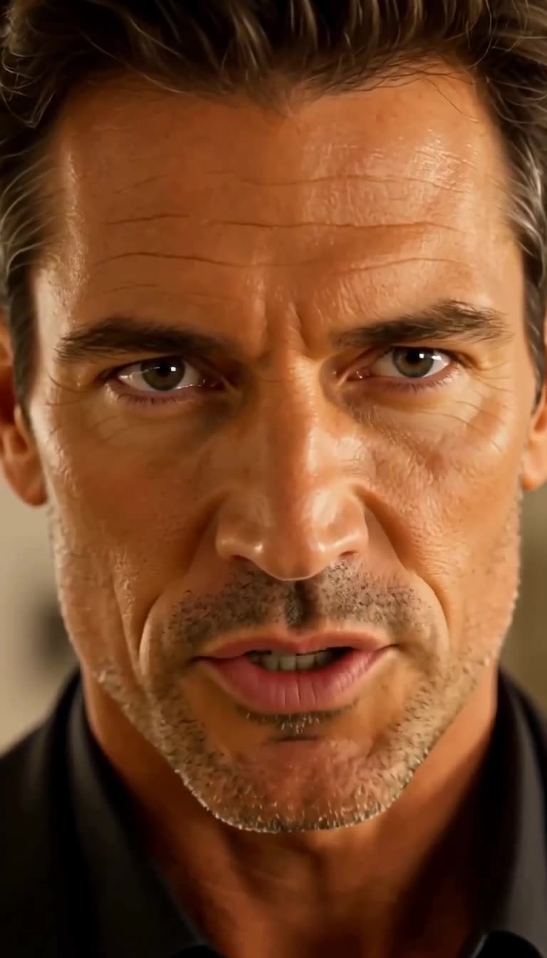Jason stares intensely with anger and resolve