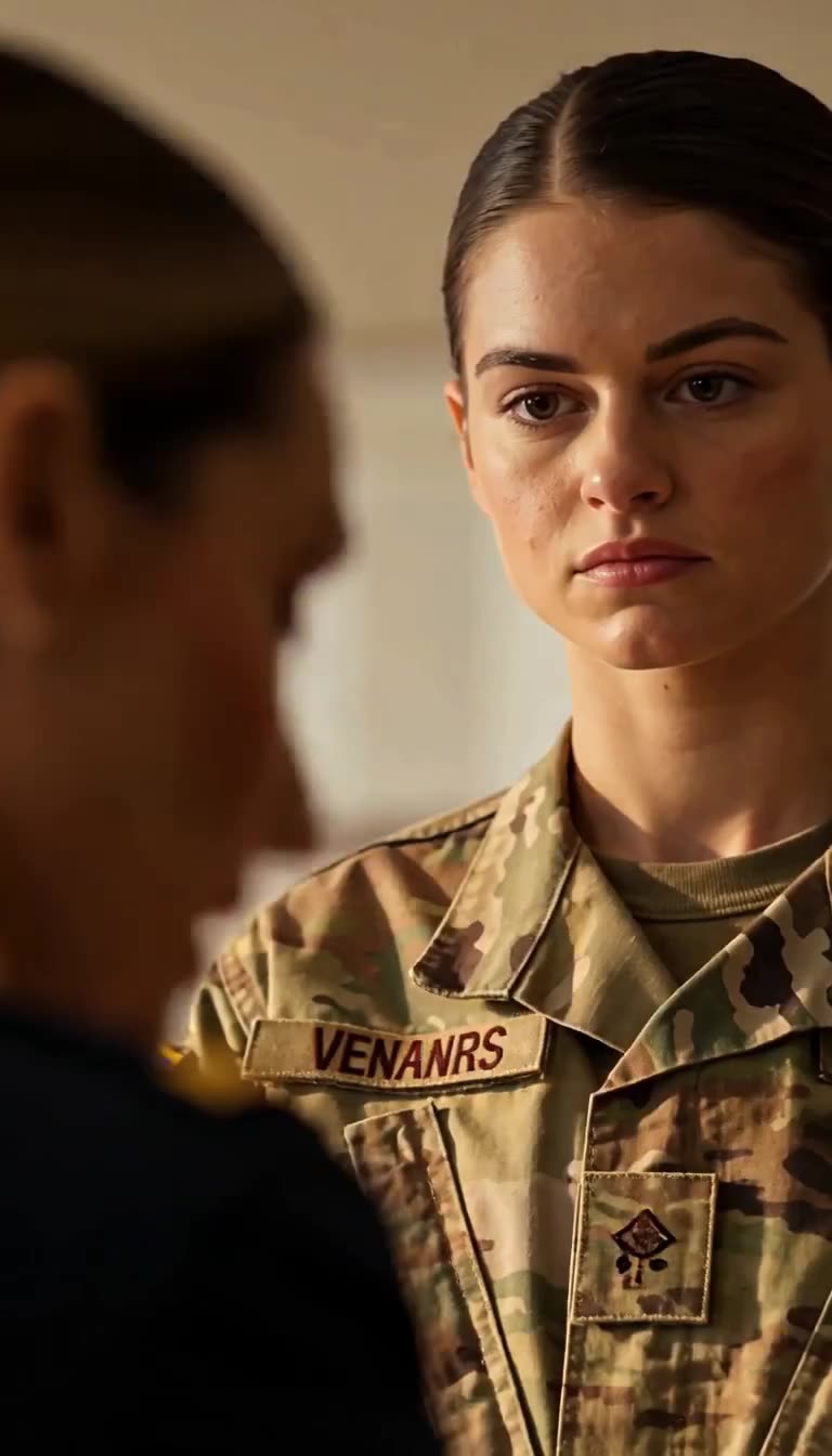 Close-up of Specialist Martinez staring with steely unwavering resolve