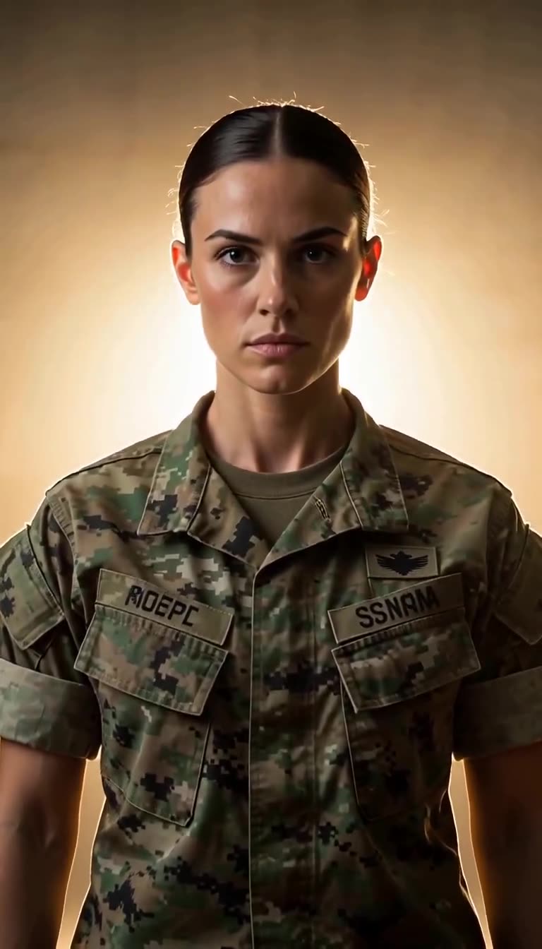 Close-up of Claire's intense, unyielding gaze as command observes in shock