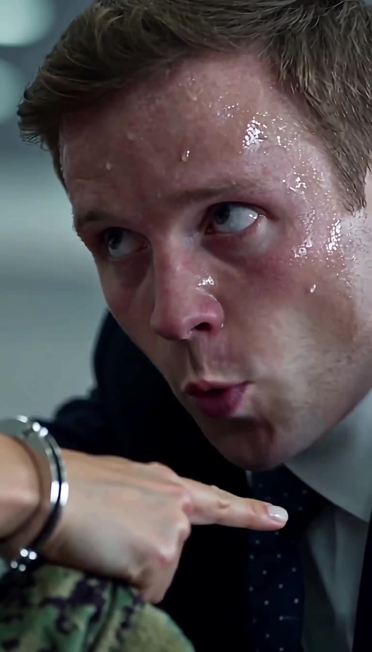 Handcuffed finger pointed directly at the panicked officer