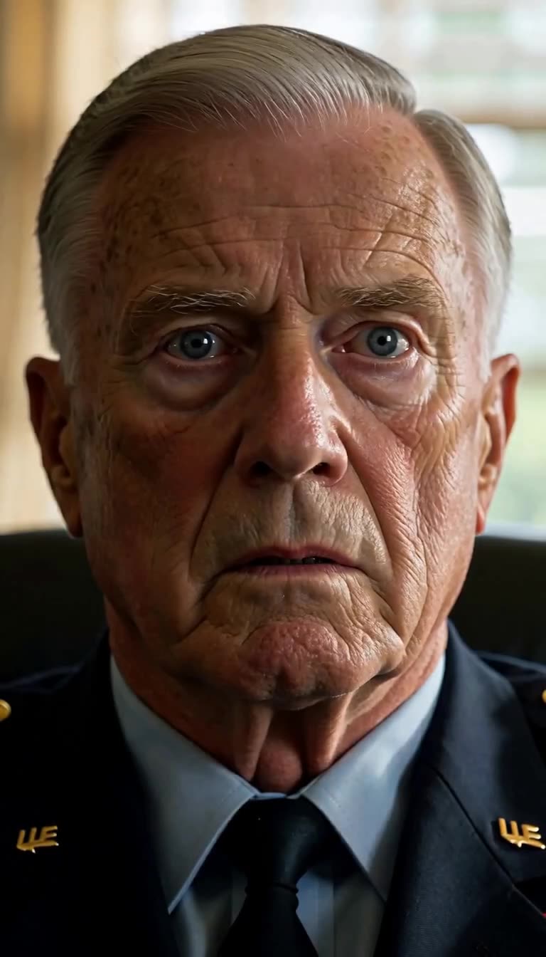 Close-up of a stunned four-star general staring in disbelief