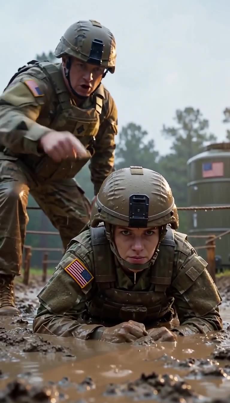 Sarah Vance glares up with steely defiance as Sergeant Miller points accusingly at her.