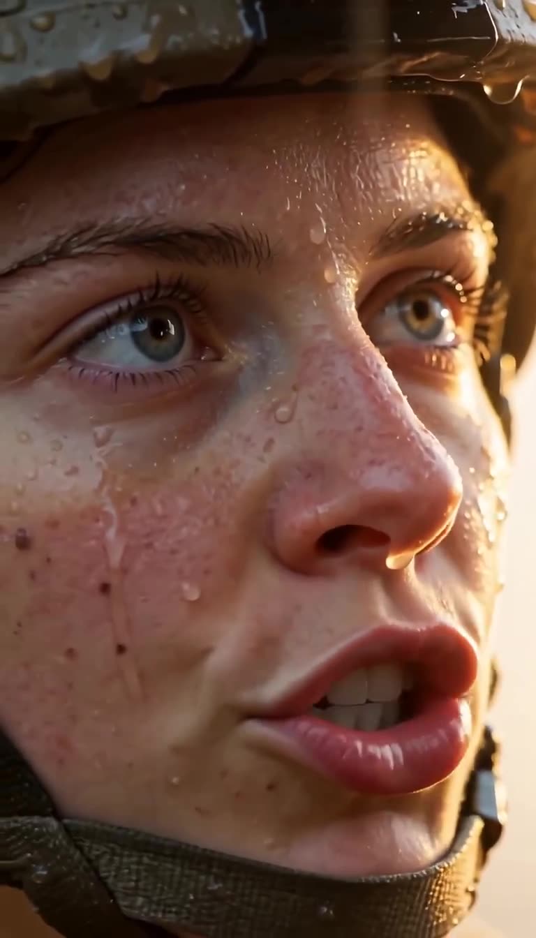 Extreme close-up of Sarah Vance speaking her defiant response with icy calm