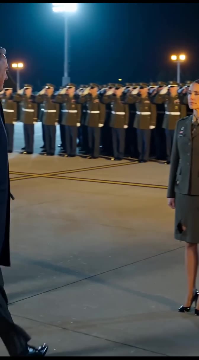 Colonel Garrett walking across the tarmac toward Captain Vance during the early morning brigade formation.