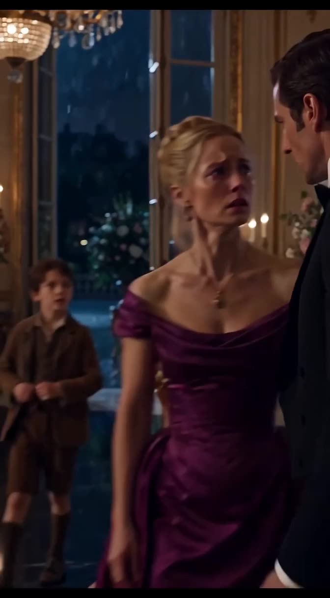 Isabelle looks back in shock as her fiancé tries to steer her away