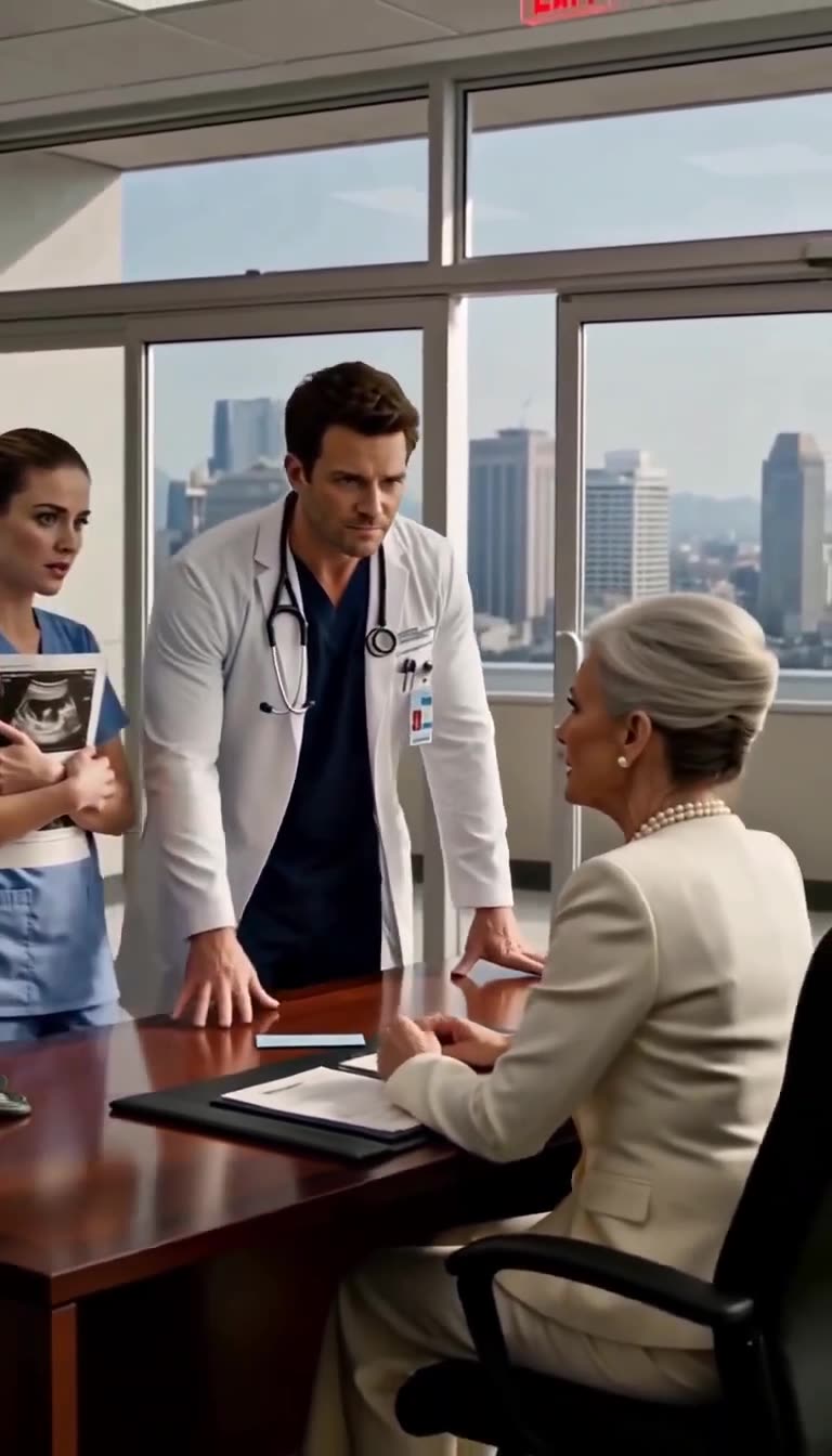 Julian confronts his mother over the desk to defend Claire and their unborn child.