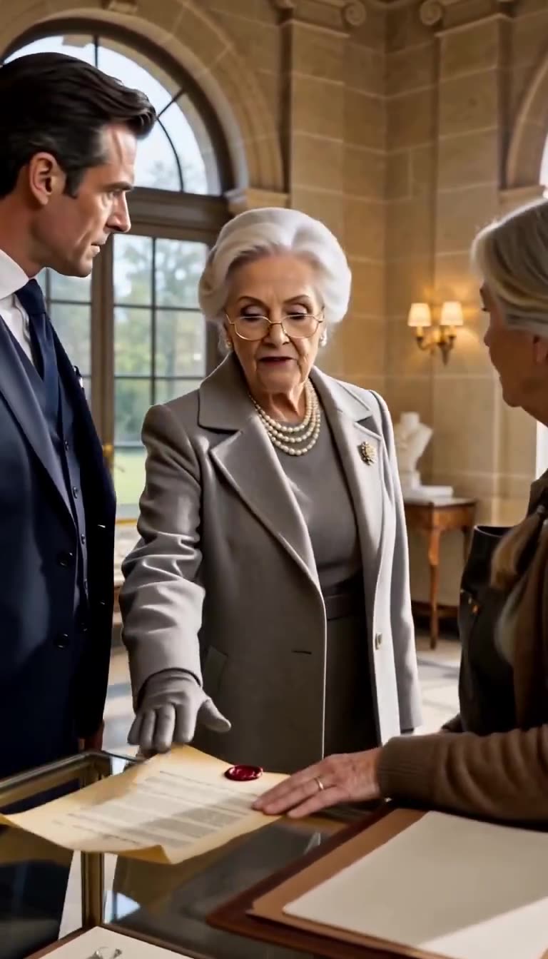 Eleanor Vance steps forward and places her gloved hand atop the parchment before Julian.