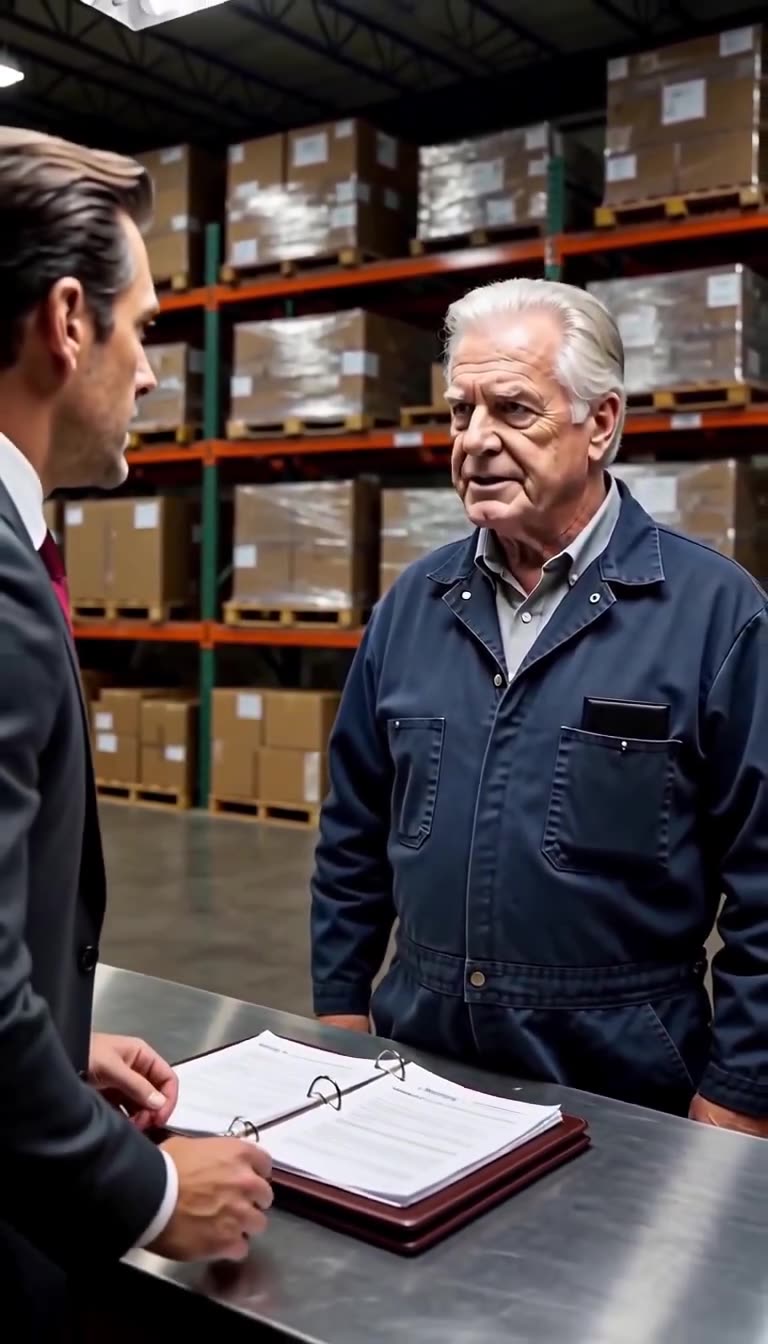 Arthur Vance firmly orders a stunned Douglas Hayes to step away from the desk in the freight bay.