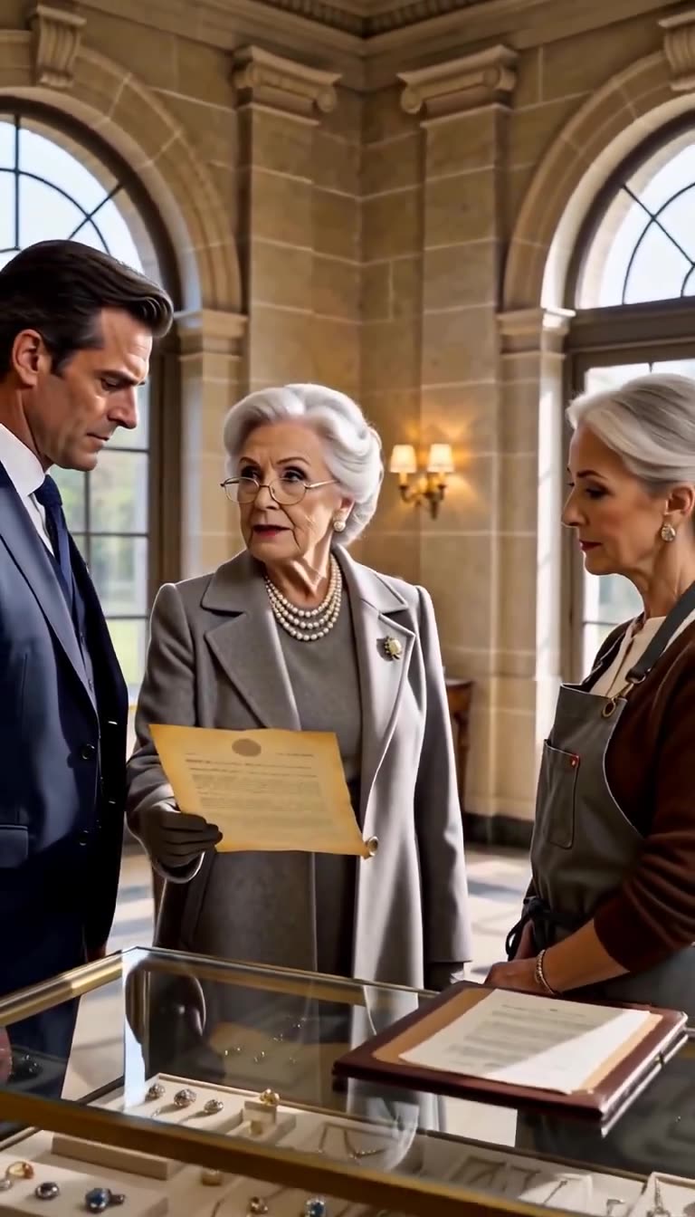 Eleanor Vance confronts Julian Vance with the founding deed while artisan Clara Hayes looks on.