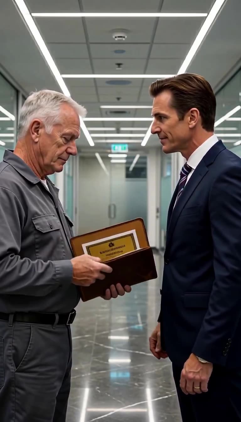 Caleb Vance opens his leather inspection folio to reveal a gold credential to Darren Cole