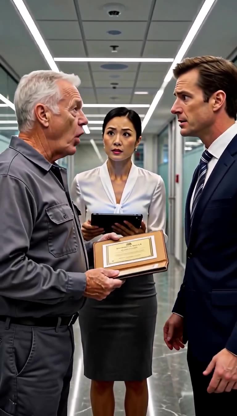 Caleb Vance speaks with firm authority while confronting the defensive project director in the corridor