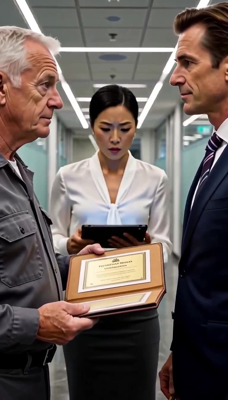 A female compliance officer inspecting a certified credential inside the technician's open leather ledger
