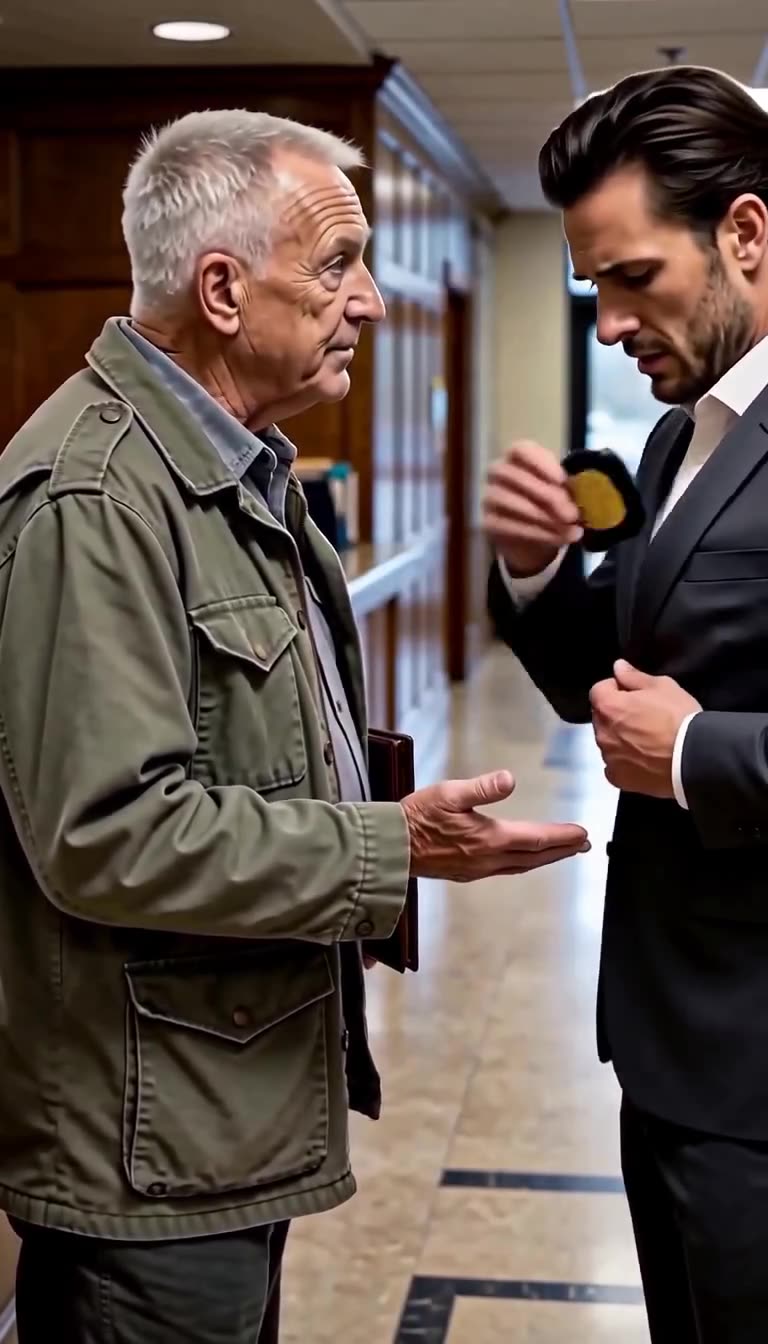 Tyler Vance unclips his security credentials with trembling hands before Arthur Pendelton.