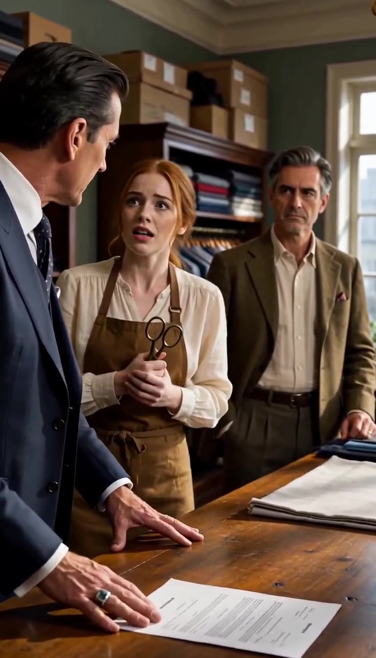 Clara clutches her brass shears tightly as she refuses to hand over her family's workshop ledger