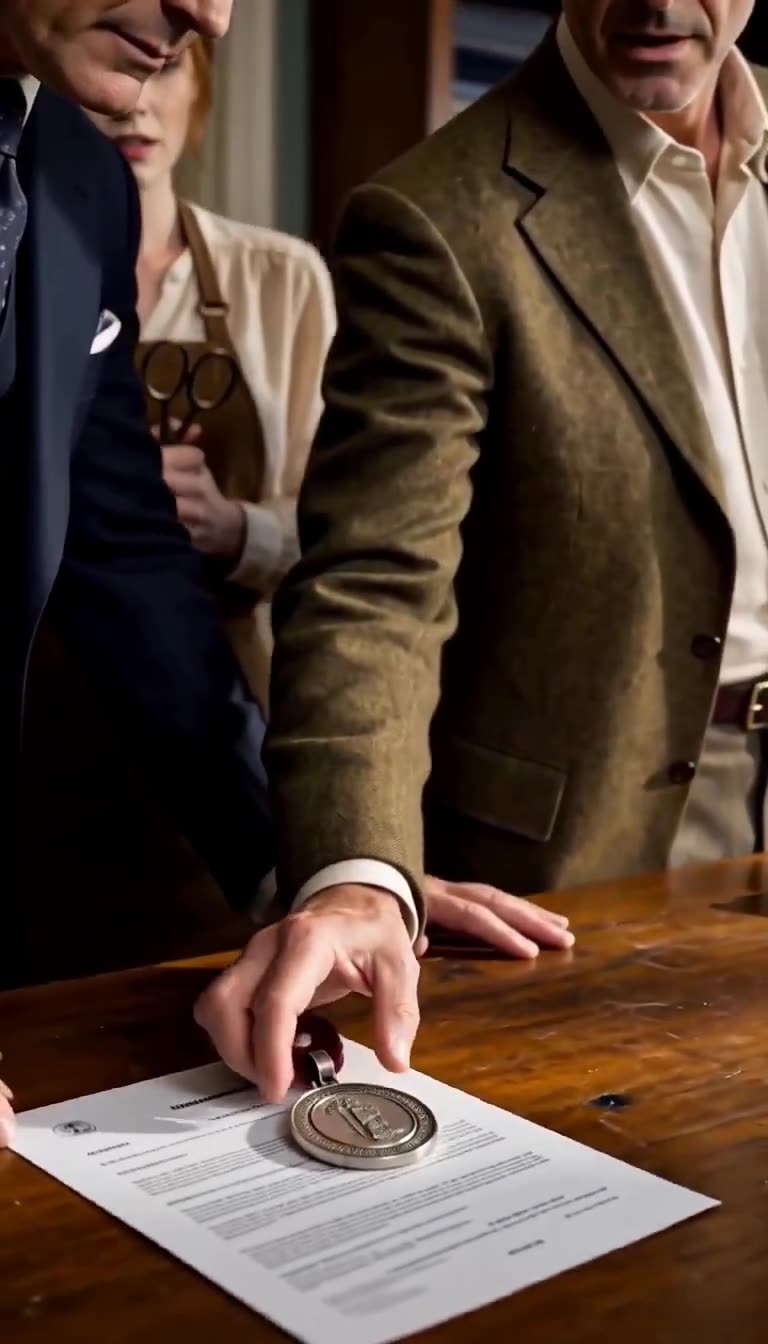 Arthur Vance places a heavy silver trust medallion squarely onto the disputed legal contract
