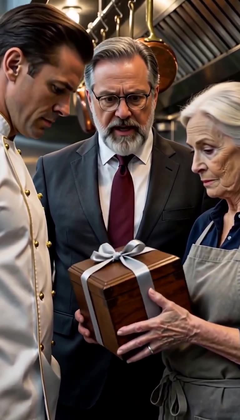 Arthur Sterling and Julian Mercer stare in shock at the engraved crest atop Eleanor Vance's wooden box.