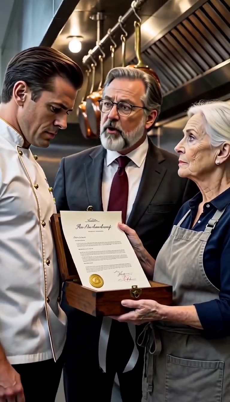 Eleanor Vance displays the gold-sealed deed inside the wooden box as Arthur Sterling speaks.