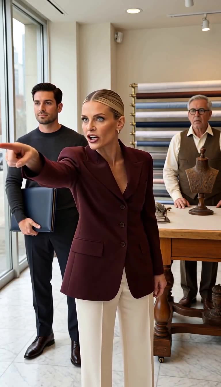 Victoria Sterling shouts orders for Julian to leave as the tailor watches anxiously.