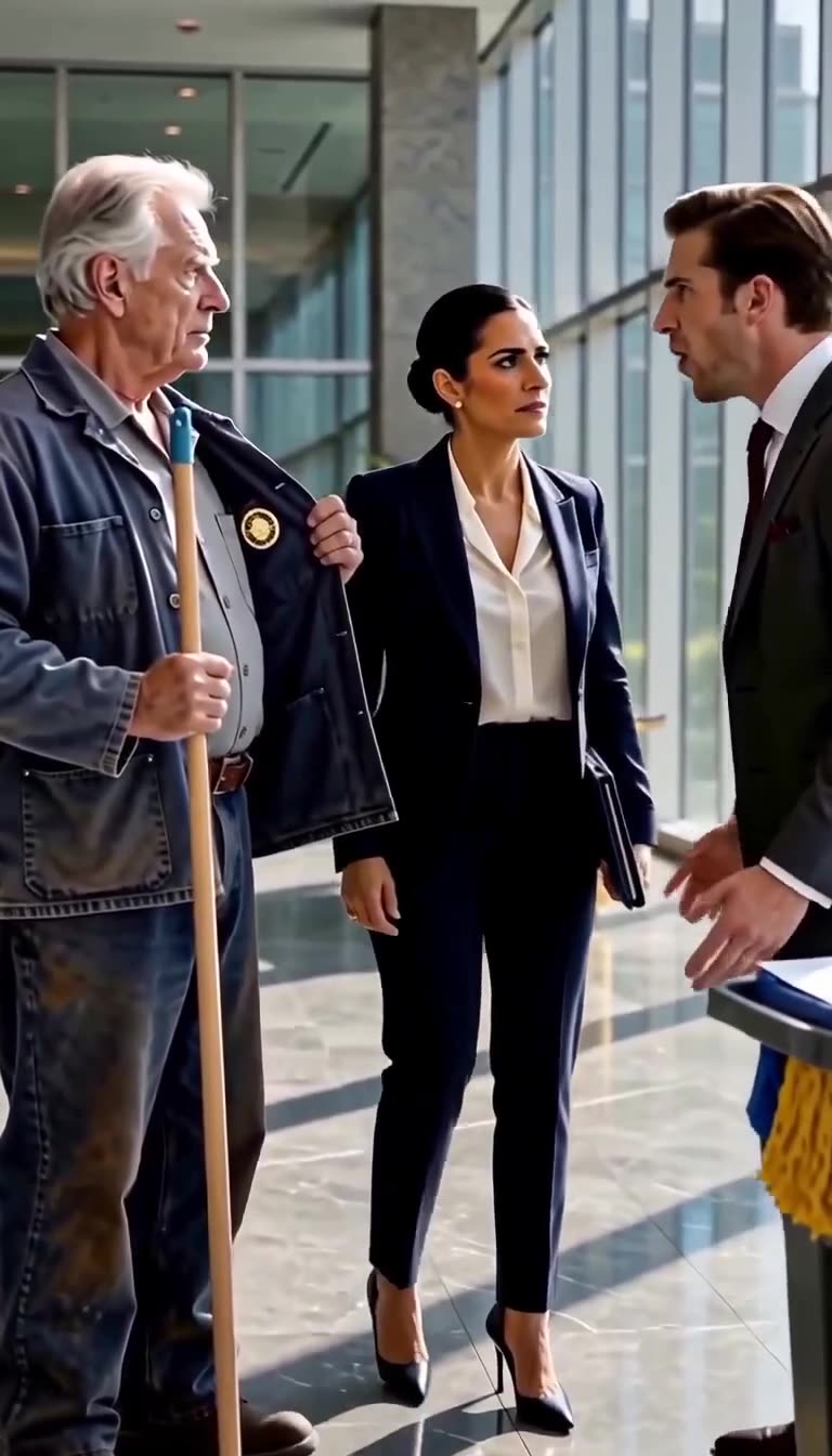 A vice president enters the hallway in shock as the executive realizes the janitor's true identity.
