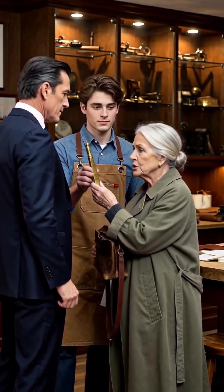 Martha Vance steps forward in astonishment as she recognizes the falcon crest on Leo's brass tool.