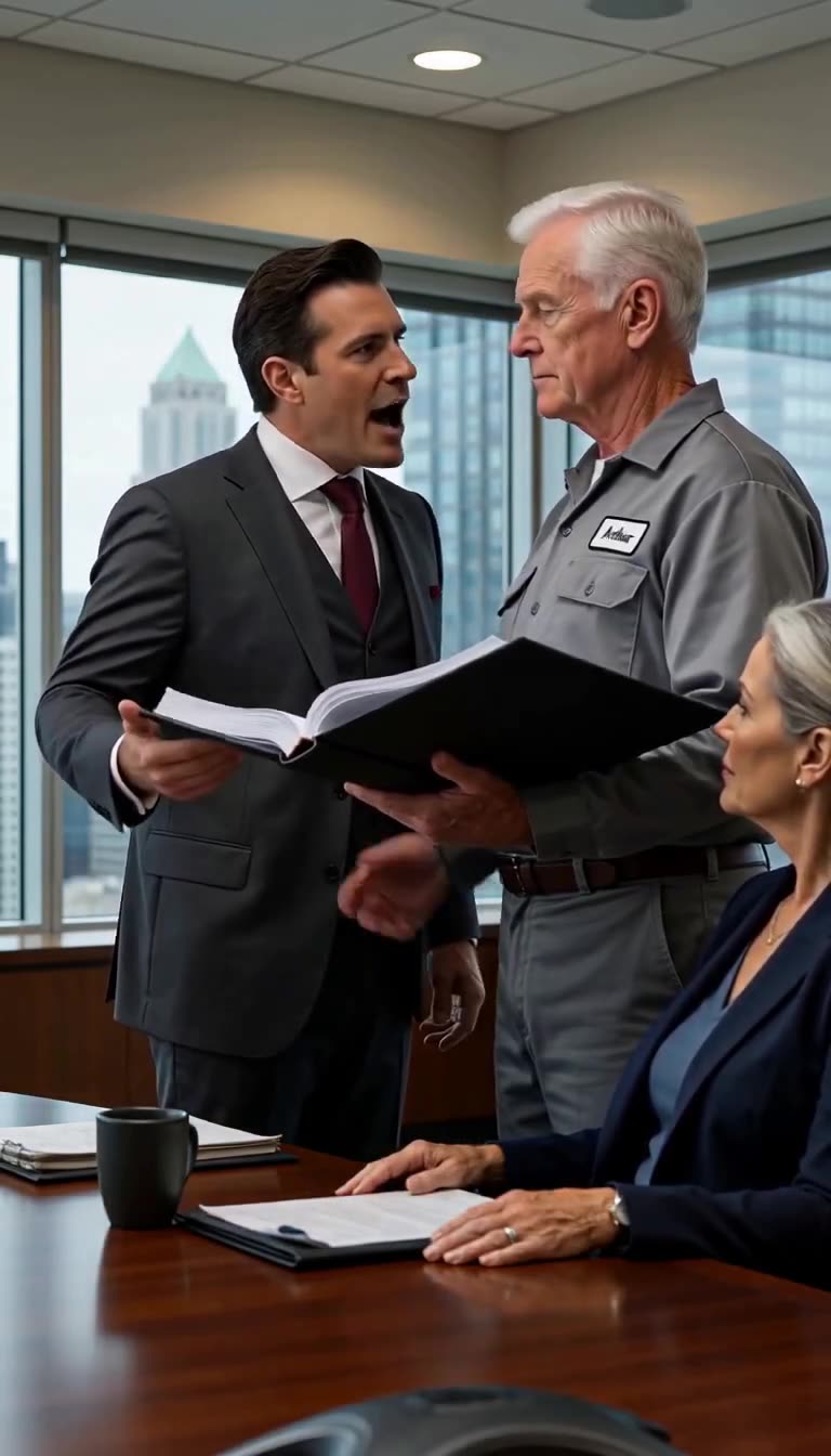 Julian angrily reprimands the calm technician while Evelyn Reed watches from the table.