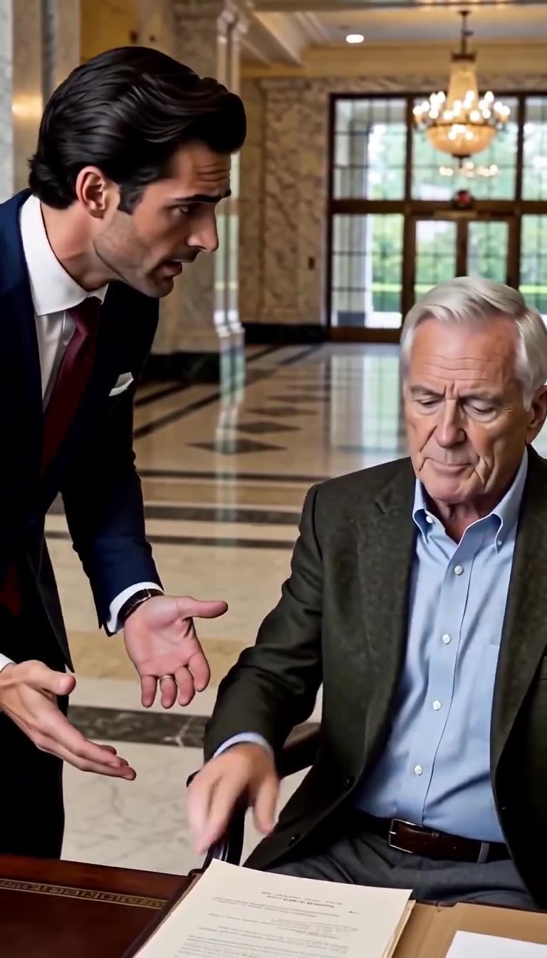 Thomas Sterling puts away his pen while Director Drake gestures desperately