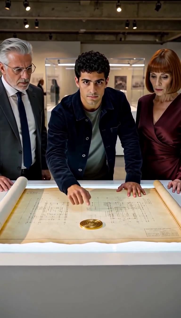 Mateo Cruz locks eyes with a shaken Victor Vance as Elena Vance inspects the revealed blueprint.