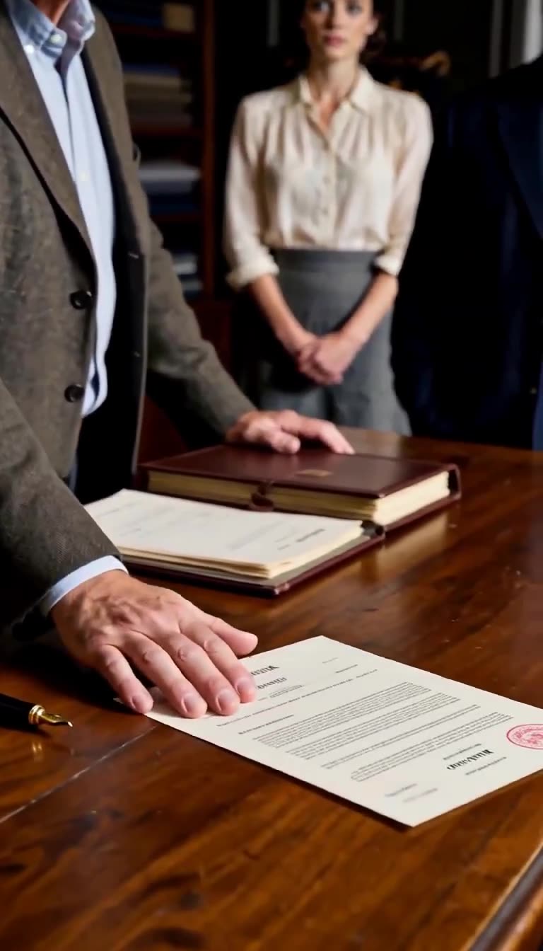 David Mercer sliding the red-stamped revocation document across the table beside a gold pen