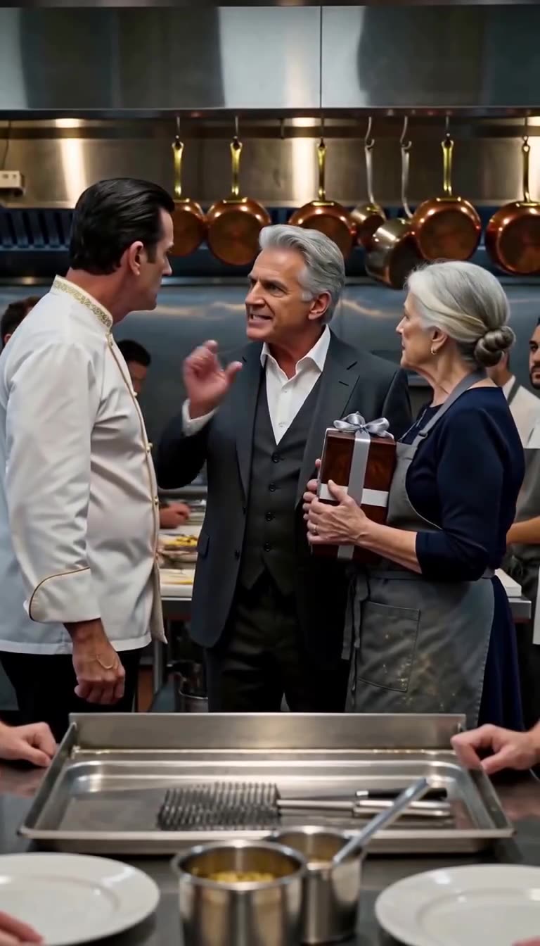 Director Raymond Cole steps between Julian and Clara, ordering the chef to back away.