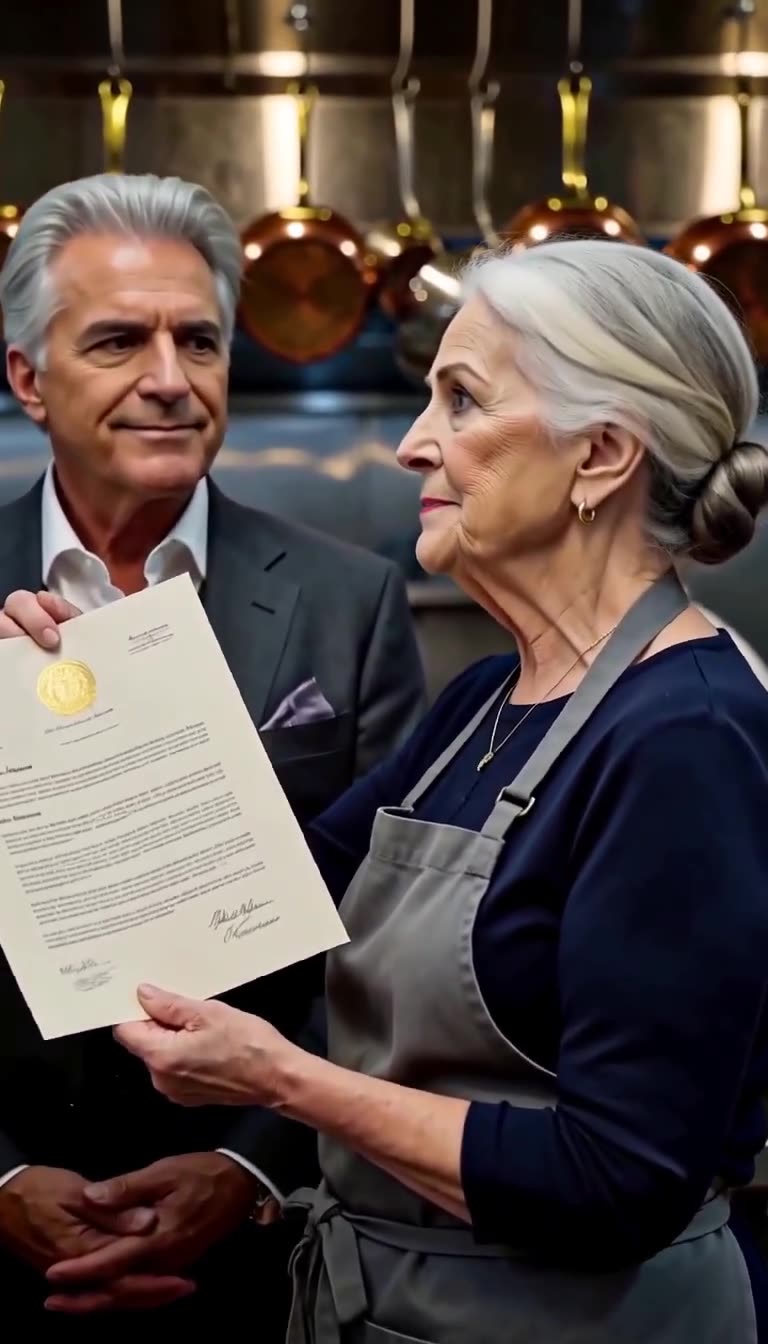 Clara Higgins holds the deed to the restaurant beside an approving Raymond Cole