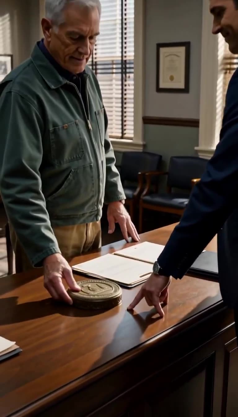 Arthur Vance places an antique brass credential seal beside records on the wooden desk.