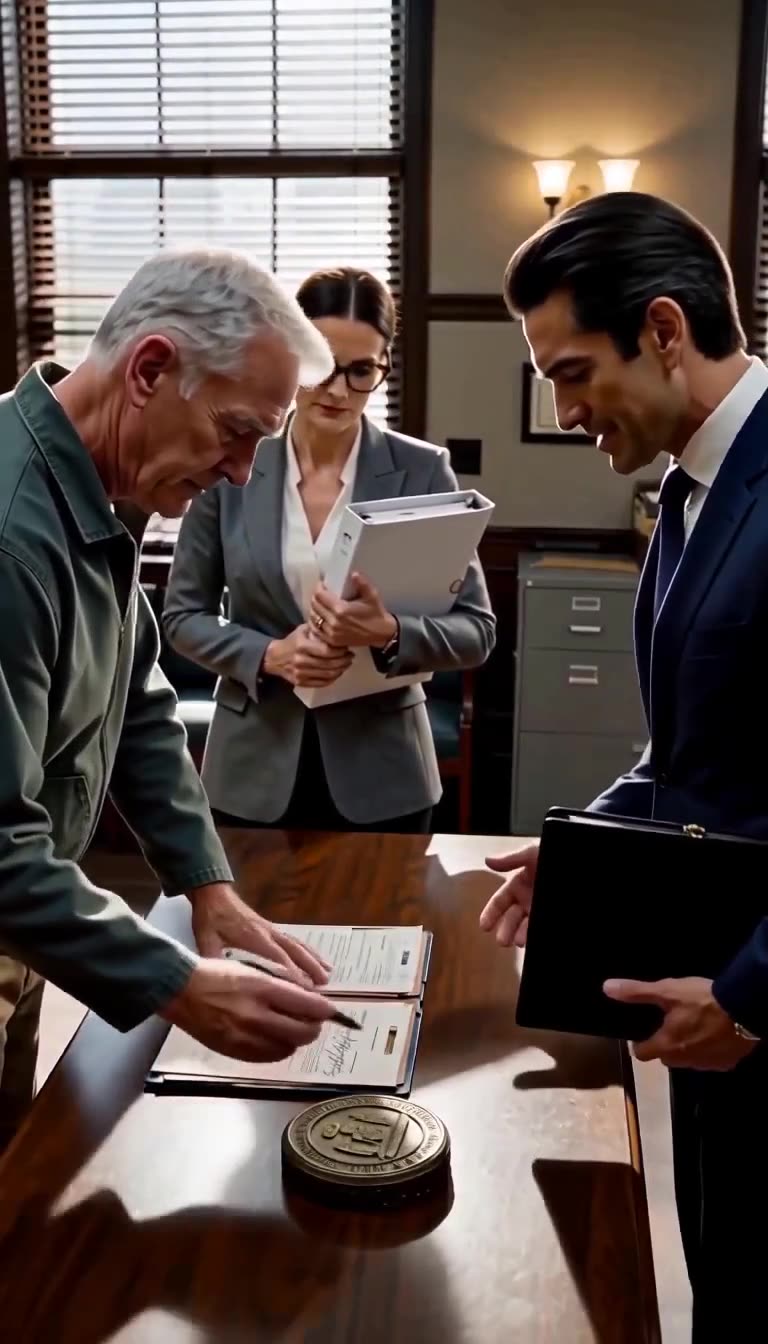 The quiet chairman signs executive documents as the humbled director looks on