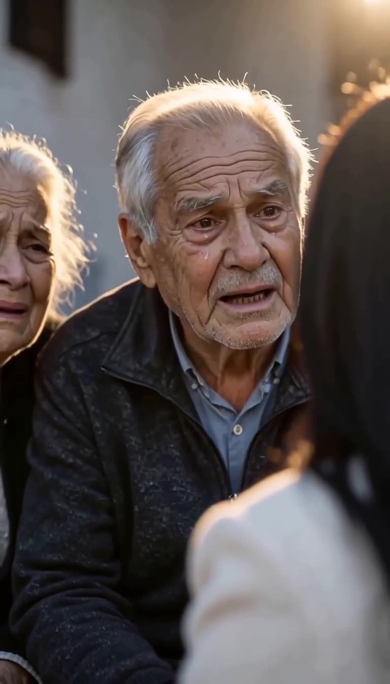 The elderly man gazes in emotional disbelief with tears streaming down his face.